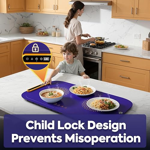 Miniatura 8 de Tapete de calentamiento para alimentos, 27 x 16 pulgadas, tapete eléctrico de calentamiento de alimentos para encimera con 7 ajustes de temperatura,