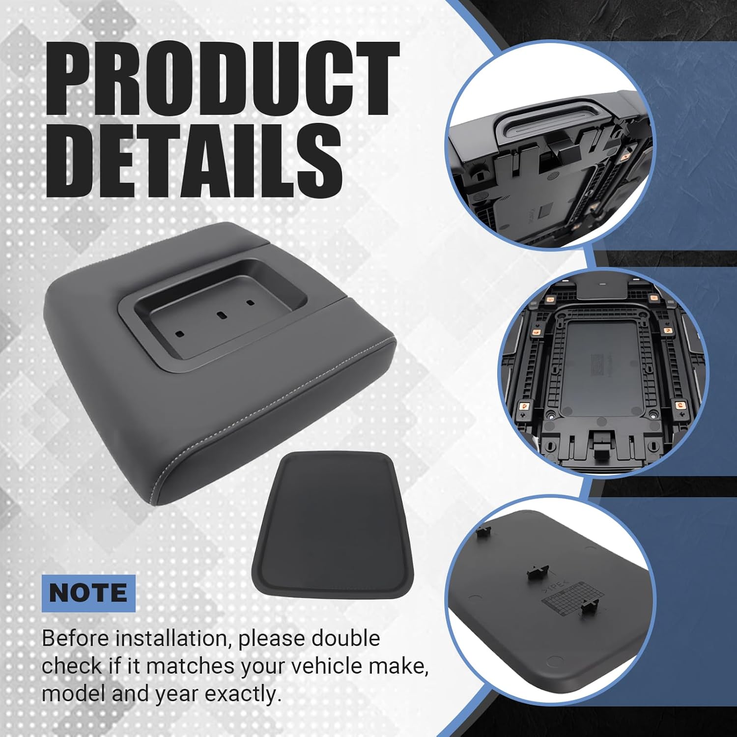 22881398 Front Center Console Armrest Lid Middle Seat Black Leather fits for Chevrolet Tahoe Silverado 1500 2500 3500 HD, for Cadillac Escalade ESV, for GMC Yukon Sierra 2014-2020