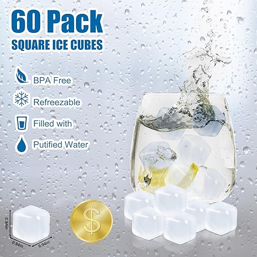 Miniatura 7 de Paquete de 60 cubitos de hielo reutilizables, no se derriten, congelables, cubos de hielo de plástico para bebidas, mantienen el whisky, el vino,