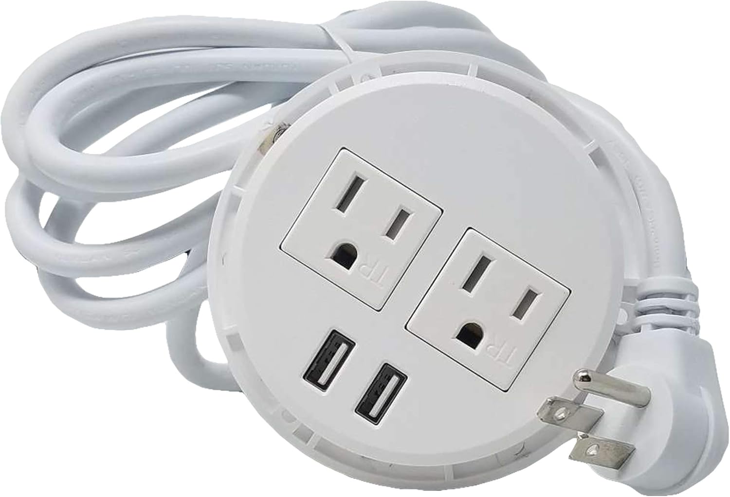 Desktop Power Grommet Outlet Data Center Fit 3" Hole No Drilling Required if you have 3" Hole, 2 Outlet W/2 USB Ports (WHITE - 3" (6ft Power Cord)
