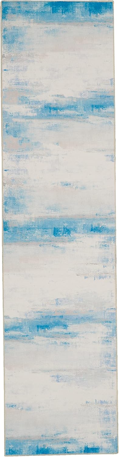 Linon Home Decor Products The Anywhere Washable Rug Cecil Ivory & Blue 2' X 8' Runner Rug