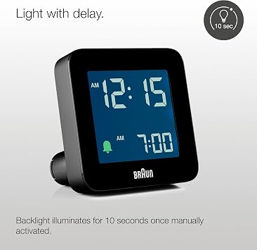 Braun Dijital çalar saat erteleme fonksiyonu, negatif LCD ekran, hızlı ayar fonksiyonu, siyah Crescence alarmı, BC09B modeli.