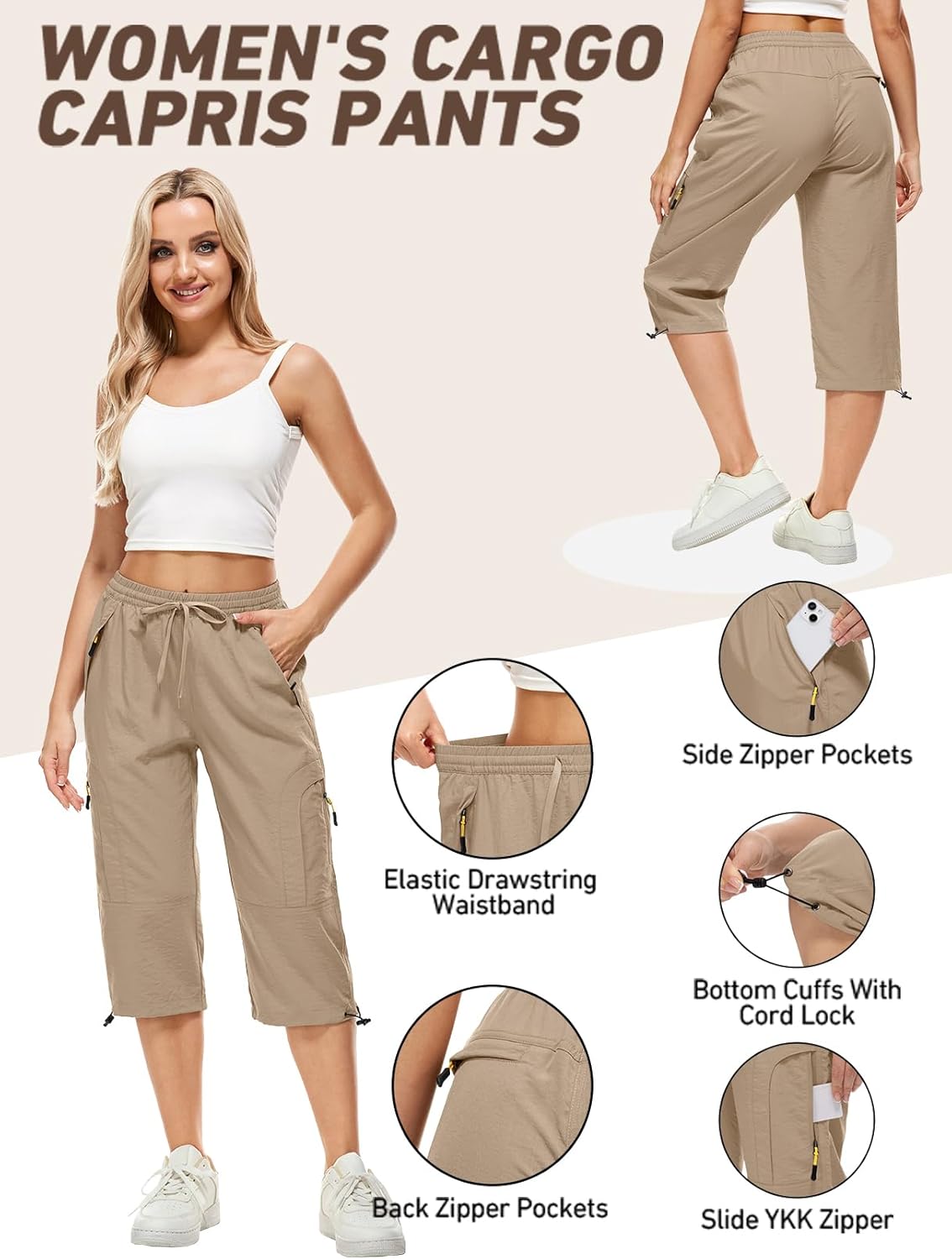 Women's Cargo Capris Pants Casual Hiking Pants Lightweight Quick Dry Travel Summer Pants for Women - Image 2