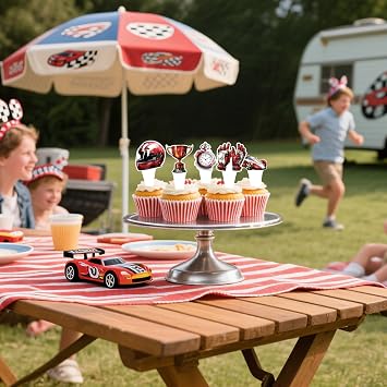Pack of 24 Cupcake Toppers Classic Car Cake Toppers Racing Car Theme Decoration Accessory Set Racing Party Theme Birthday Cake Decoration for Birthday Anniversary Wedding Party Dessert