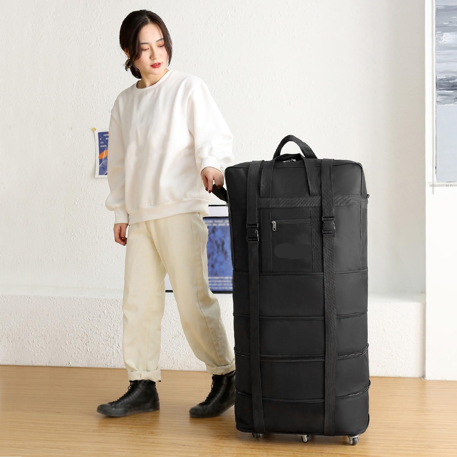 Borsa da trasporto aereo for valigia viaggio portatile impermeabile 45-22 pollici Borse Oxford pieghevoli espandibili unisex con ruote per Viaggio Ruote(39inch)