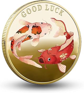 Koi Fish Pisces Lucky Coin for Peace and Happiness Heartfelt Blessings - Lottery Ticket Scratcher Tool - Good Luck Charms Challenge Coin Single Coin