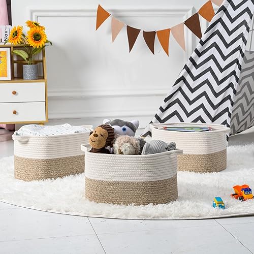 Miniatura 5 de DUHEL Cesta de almacenamiento tejida de cuerda de algodón, utilizada para organizador de juguetes de cestas de bebé, cestas de regalo vacías, cesta