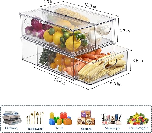 Miniatura 2 de Contenedores apilables para cajones de refrigerador, organizadores apilables transparentes para refrigerador, organizador de refrigerador para
