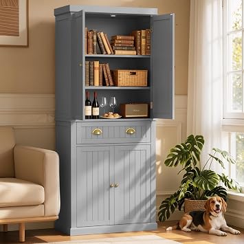 72" Kitchen Pantry,Tall Storage Cabinets with Doors and Shelves,Freestanding Pantry Cabinet for Bathroom,Dining Room and Living Room Smog Grey