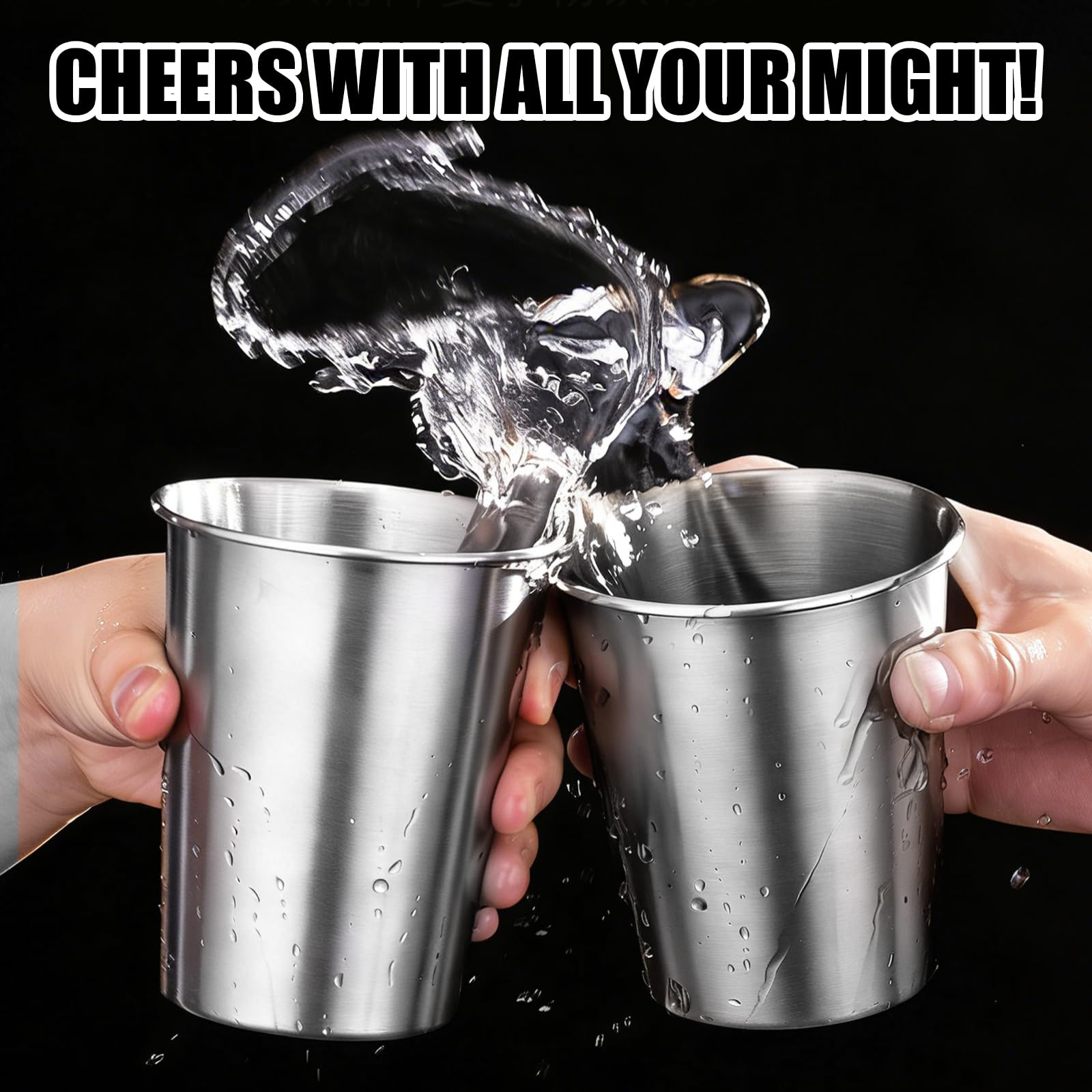10 bicchieri in acciaio inox da 350 ml: impilabili in metallo, in acciaio inox, SUS304, pieghevoli, in metallo, per picnic e gastronomia