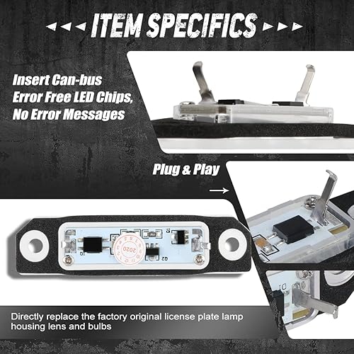 Miniatura 4 de Par de luces LED para matrícula compatibles con Mustang 10-14  09-19 Flex  08-11 Focus06-12 Fusion, 8T5Z-13550-B 6E5Z-13550-A, NVL-LPL-012