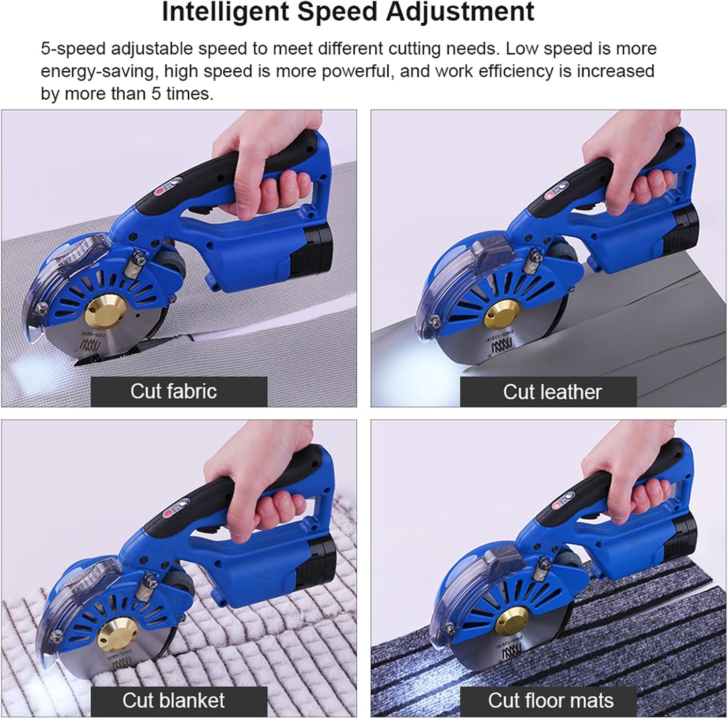 Electric Rotary Fabric Cutter with Led Lighting, 5 Speed Setting, 2 X 2500Mah Battery, 100/110/125Mm Cordless Cloth Cutting Machine-110mm