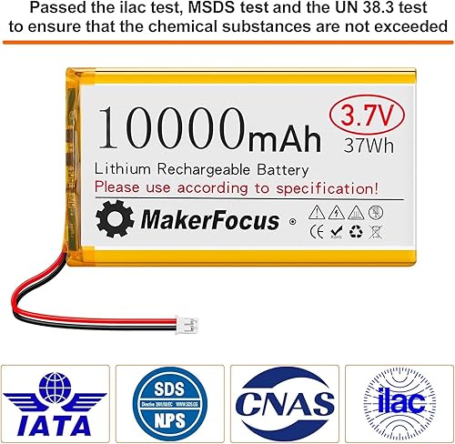 Miniatura 6 de MakerFocus Batería recargable de polímero de litio de 3.7 V 10000 mAh con placa protectora integrada, revestimiento aislante y enchufe PH2.0 para