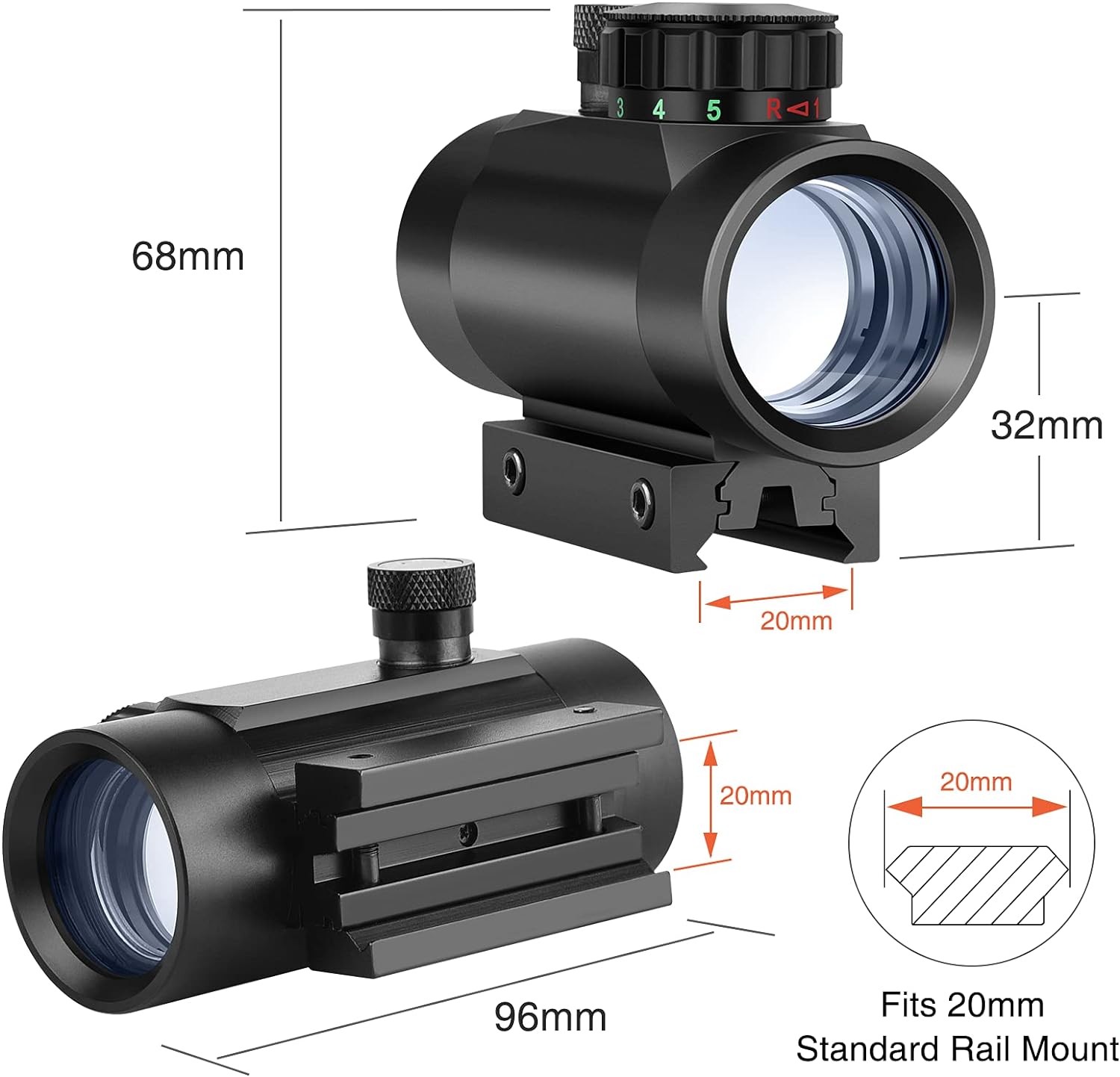 EZshoot Red Green Dot Sight Tactical Scope Reflex Sight with Lens Cap 20mm/11mm Weaver Picatinny Rail Mount : Sports & Outdoors