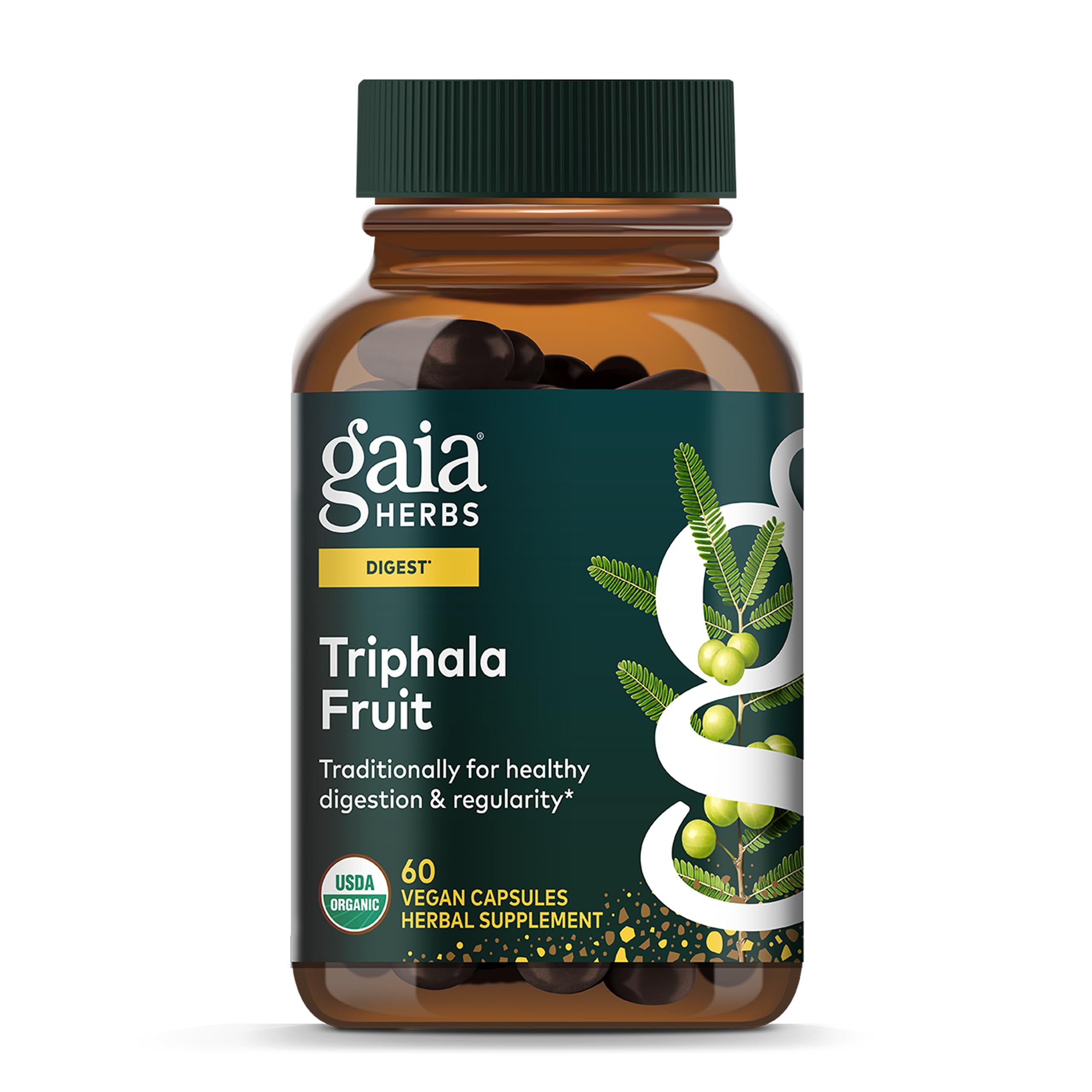 Gaia Herbs Triphala Fruit - Supports Digestive Health - Gently Cleanses Your System* - with Amla Fruit, Belleric Myrobalan, and Chebulic Myrobalan - 60 Vegan Capsules (30-Day Supply)