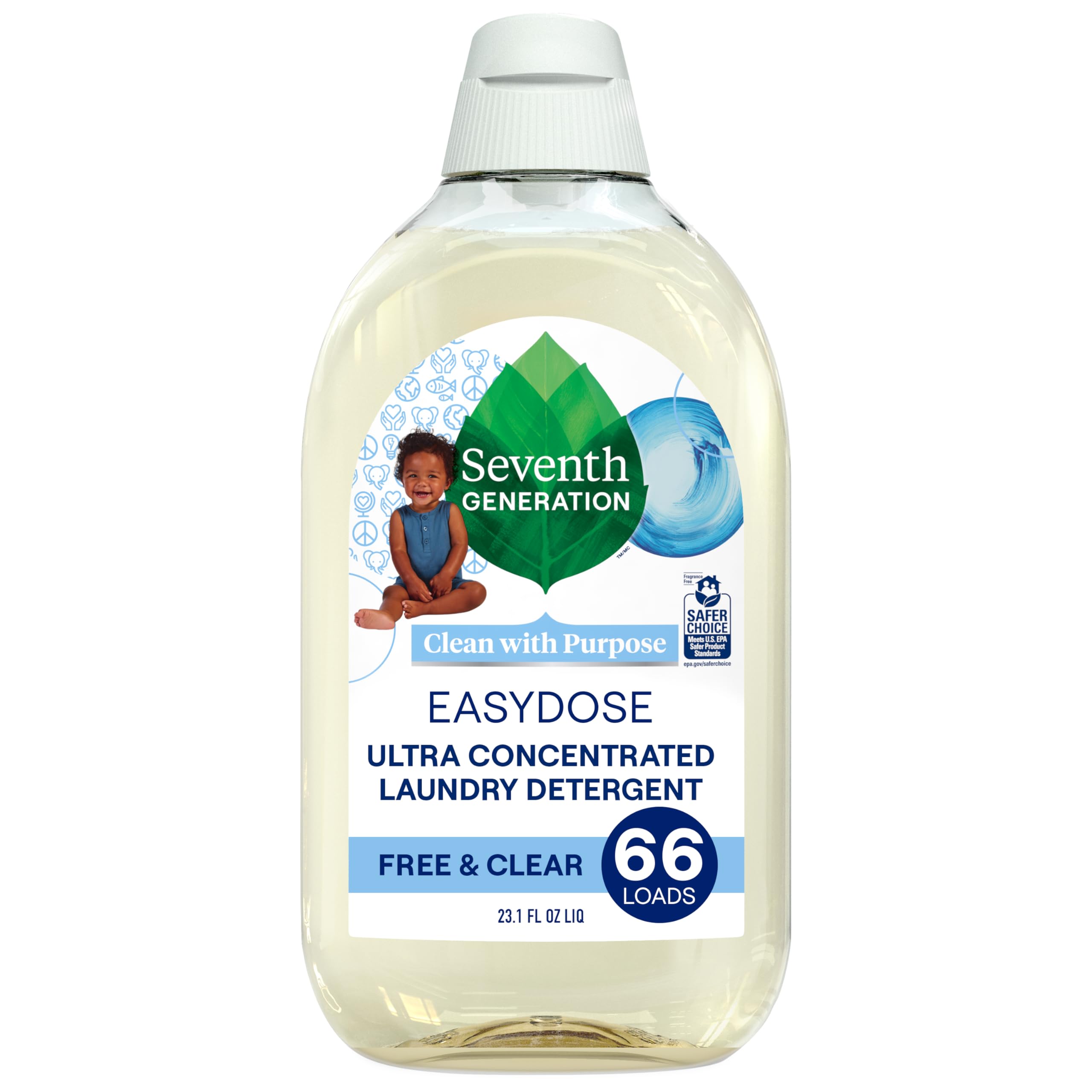 Seventh Generation Baby Easy Dose Laundry Detergent Ultra Concentrated Free and Clear Washing Detergent 23 oz