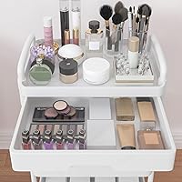 Vista 9 de Calmootey 3-Tier Rolling Utility Cart with Drawer,Multifunctional Storage Organizer with Plastic Shelf & Metal Wheels,Storage Cart for Blanco