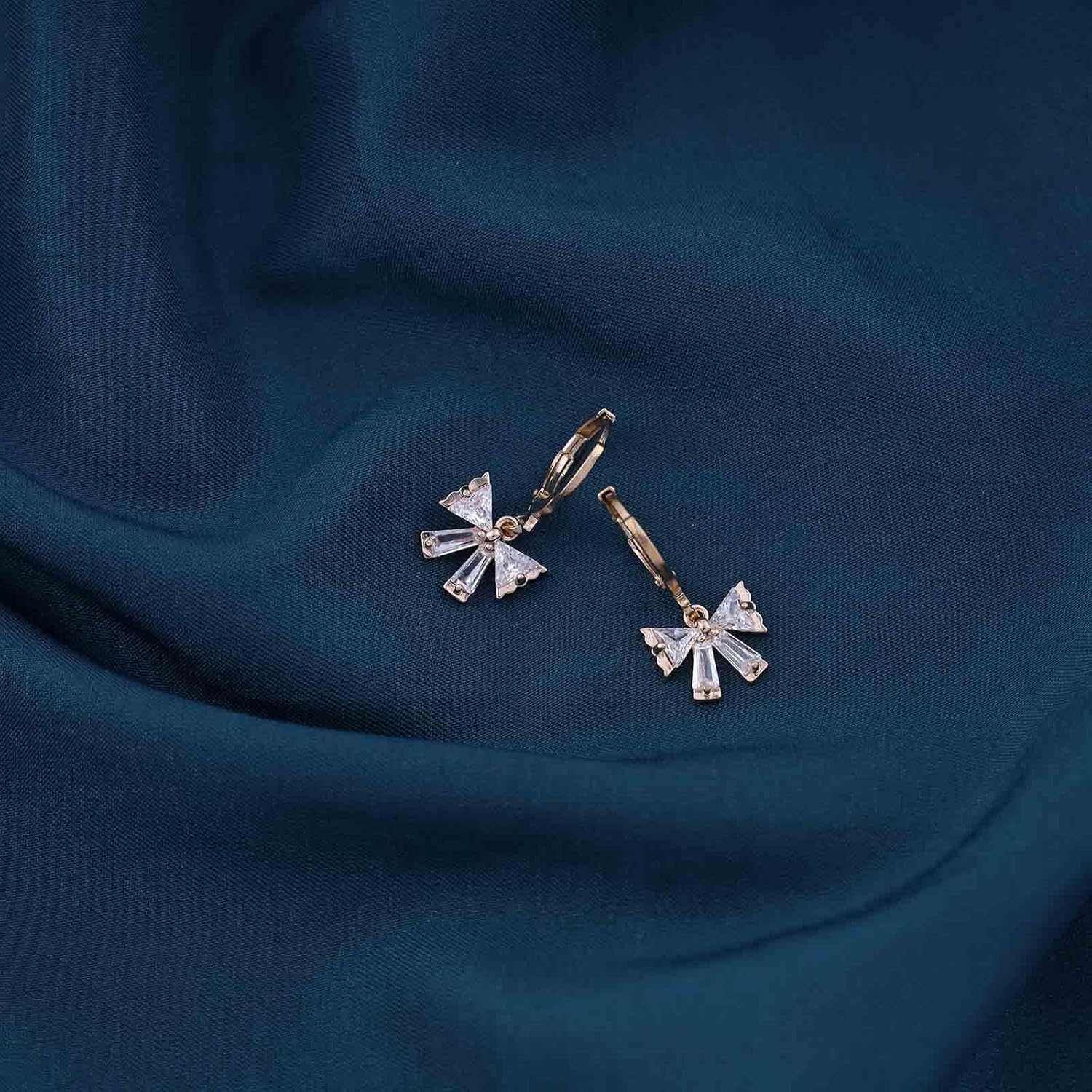 Bohemian Crystal Bow Dangle Earrings Gold Cz Paved Bow Drop Earrings Bow Tie Circle Hoop Earrings Small Rhinestone Huggie Earrings Jewelry for Women Gifts - Image 4