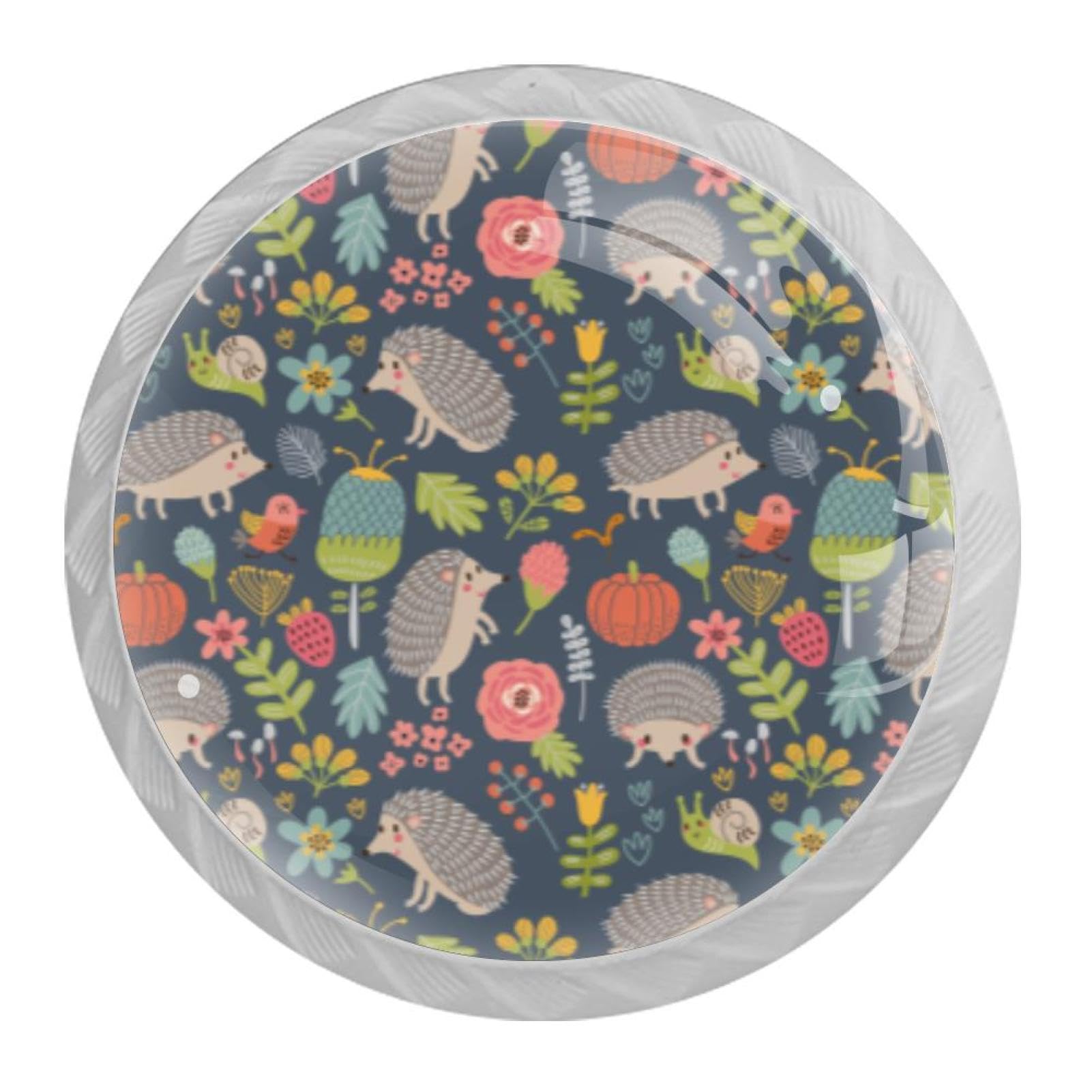 Tqmspg 4 Pieces Drawer Pulls Cute Hedgehog Flower Pattern Door Knobs Dresser Handles for Kitchen Wardrobe Cupboard Hardware Furniture