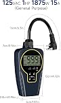 Techbee Repeat Cycle Timer Plug Outlet, 15A 1HP | 1 s to 999 h Interval, Short/Long On-Off, Countdown, Light Sensor, Waterproof for Outdoor