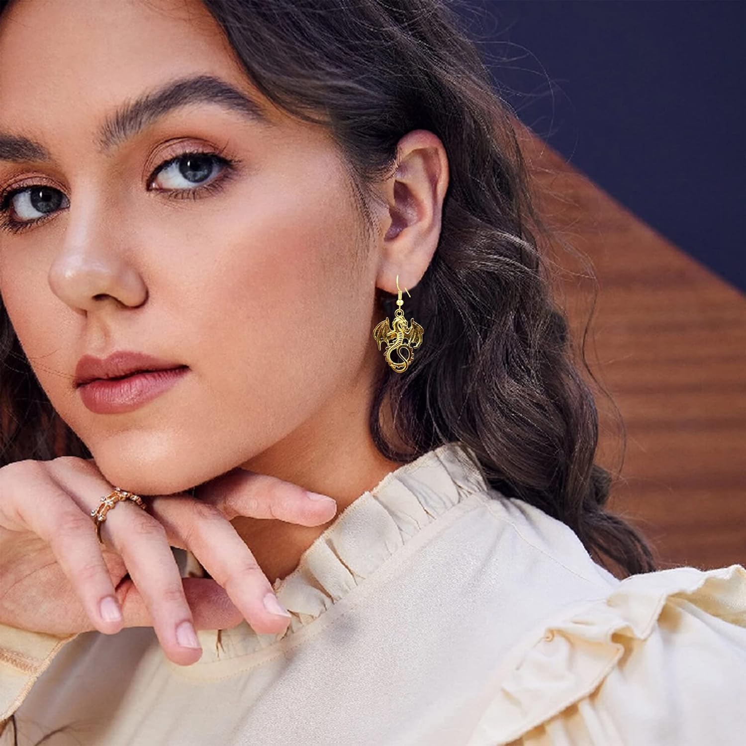 QUPENGXU Unique animal dinosaur earrings Gothic Dragon Drop Earrings For Women - Image 3