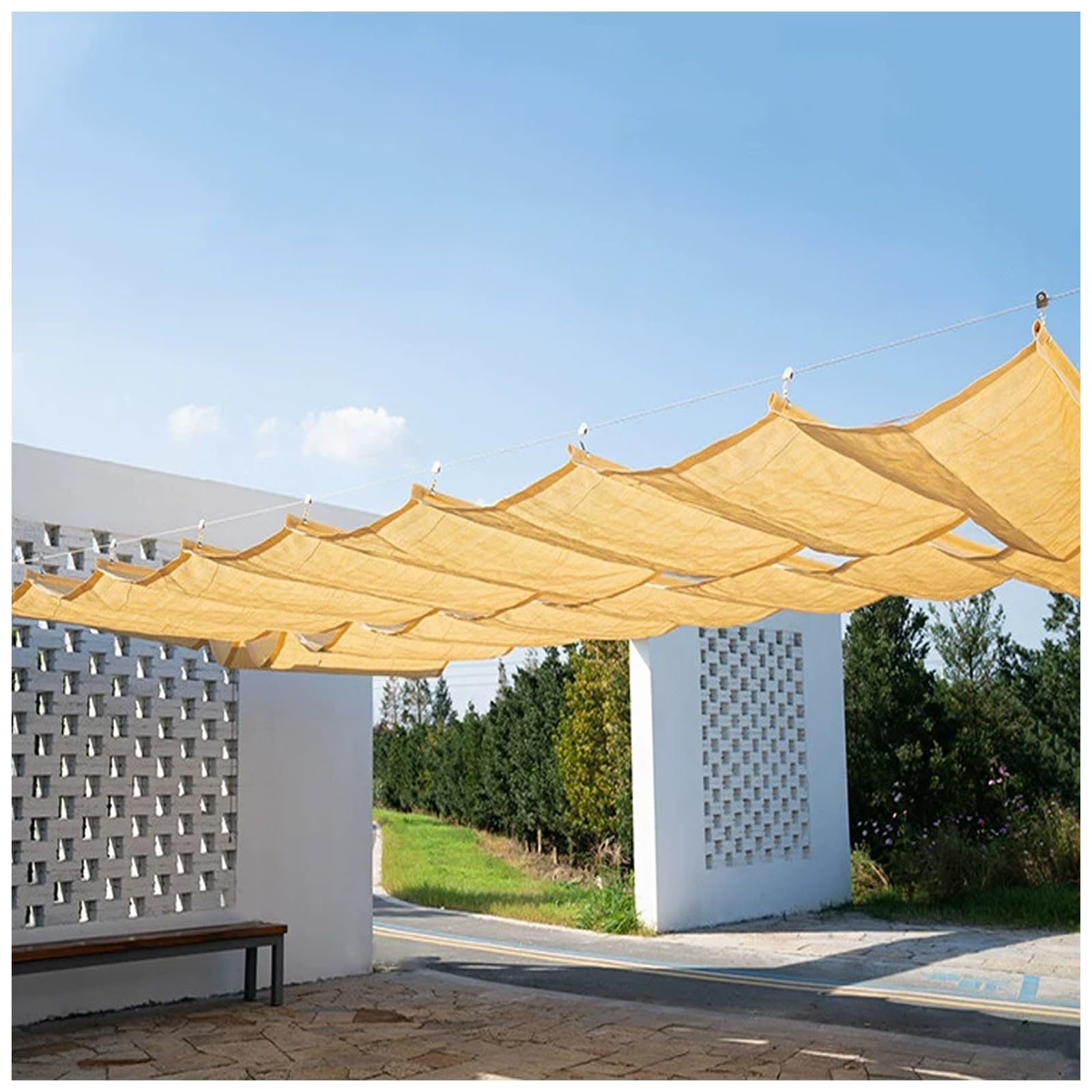 Voile d'ombrage rétractable anti-UV pour pergola et porche grand format 1,6x3m étirable
