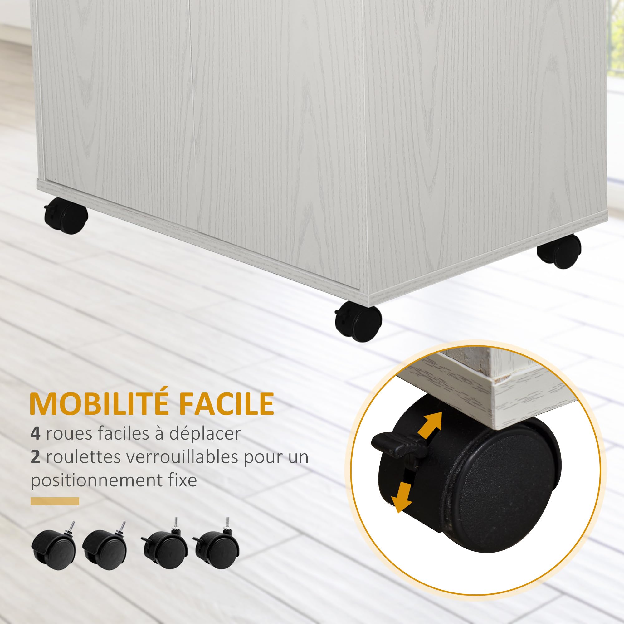 HOMCOM Mobile cucina, armadietto microonde, ruote bloccabili, bianco