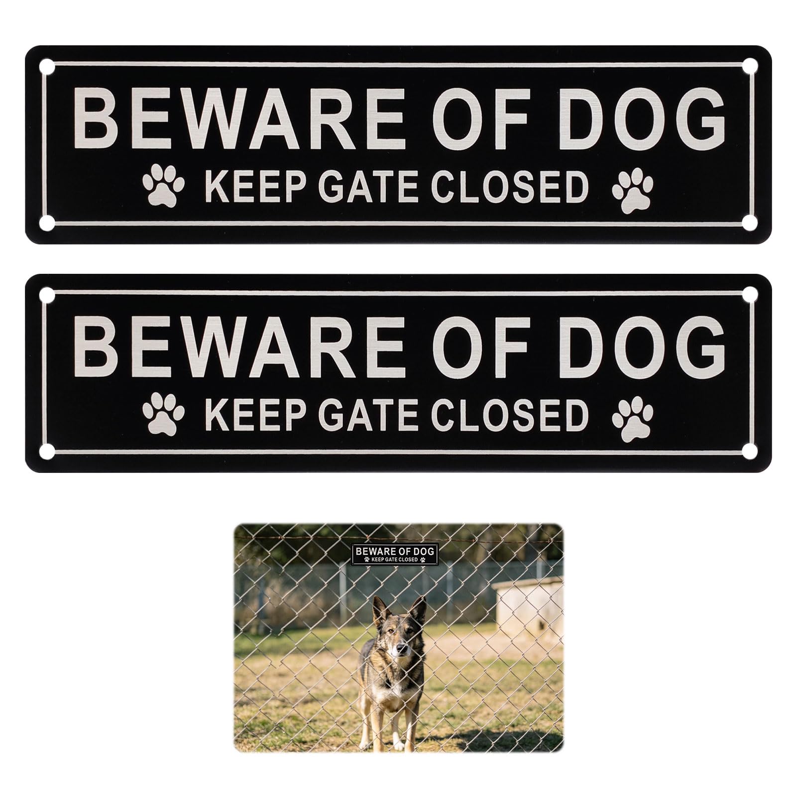 Beware of the Dog Sign, Beware of the Dogs Sign Outdoor Gate, Dog Warning Signs for Home Security, 2 Pack Aluminium Warning Plaques with Self Adhesive Backing for Fences and Gates