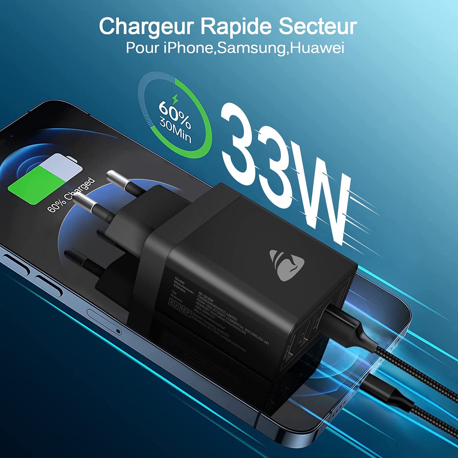 4-Port Chargeur Rapide Avec Cable Usb C Vers Usb C, 35W Chargeurs Pour Téléphones Portables 4-Port Chargeur Rapide Avec Cable Usb C Vers Usb C, 35W Chargeurs Pour Téléphones Portables