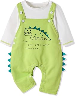 Ropa de Bebé Recien Nacido Dinosaurio Conjunto para Niño Niña Body de Manga Larga Mono de Trabajo 2 Piezas