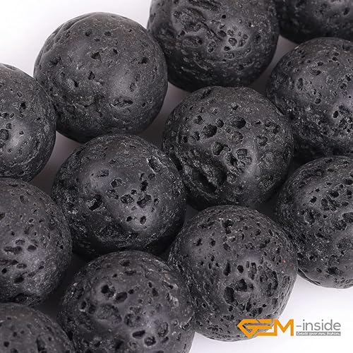 Miniatura 882 de GEM-Inside - Cuentas sueltas de piedra de lava negra natural de 0.315 in para hacer joyas, 15 pulgadas Cordierita de grado A