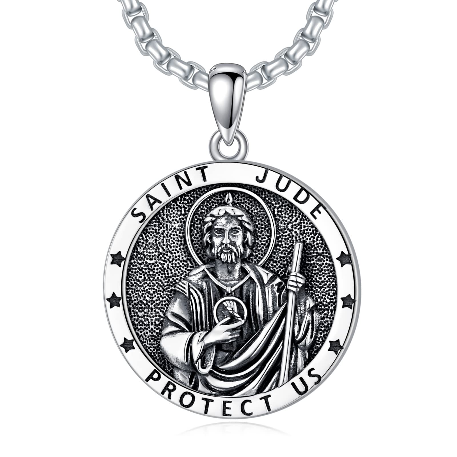 SeiyangSaint Necklace 925 Sterling Silver Patron Amulet Medal Jewelry for Men Women (with Gift Box)