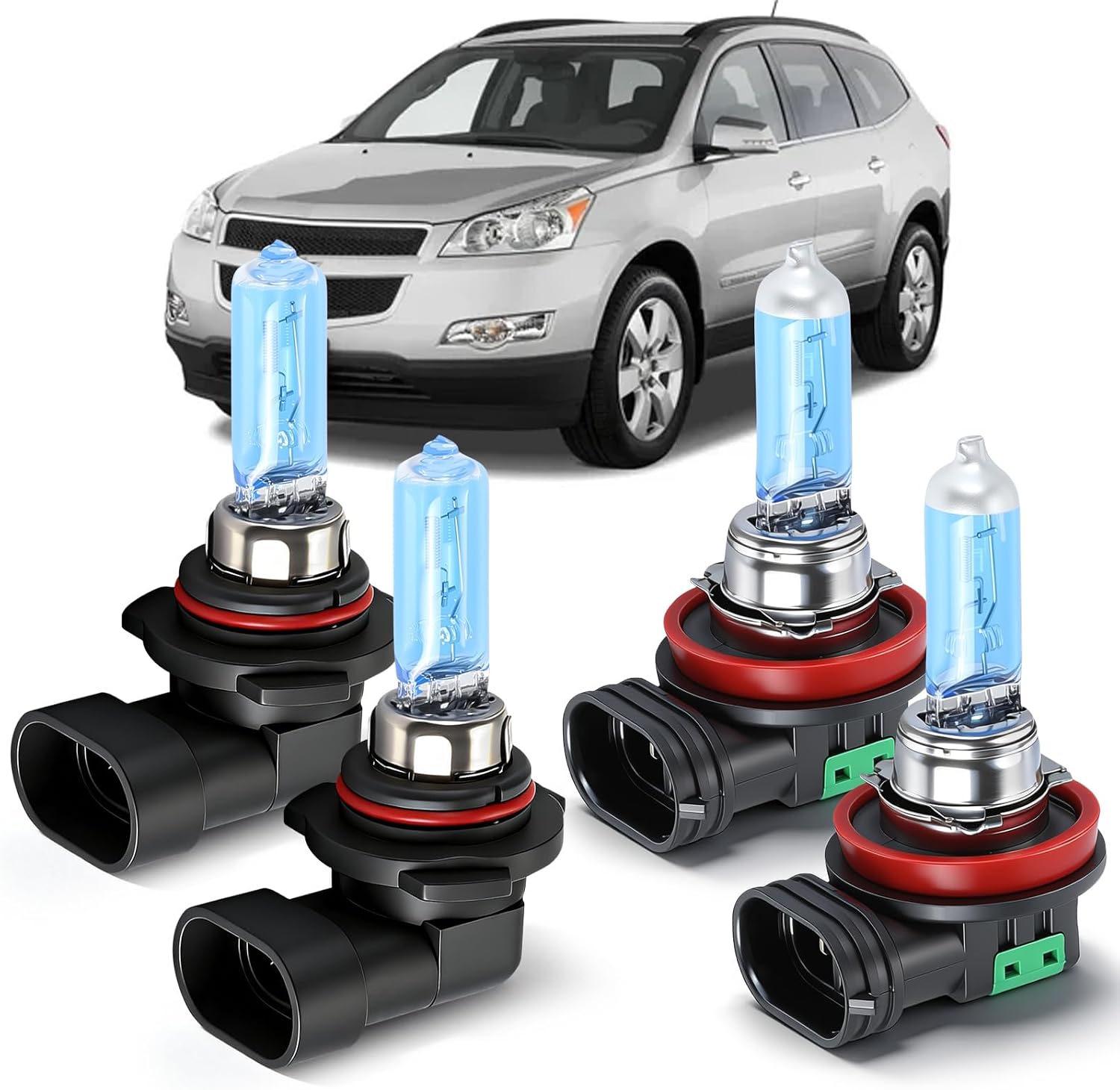 OQSNCV Fit for Chevy Traverse 2009 2010 2011 2012 Halogen Headlight Bulbs,9005 High Beam + H11 Low Beam Light Headlamp Replacement Bulbs Kit, Pack of 4