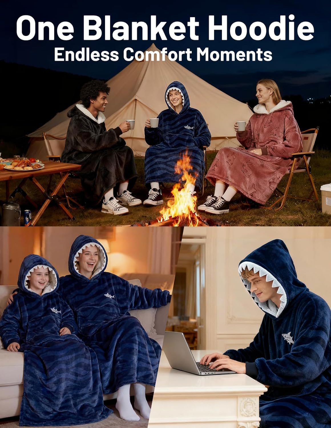 Mewaii Wearable Blanket Hoodie for Adults, Warm Sherpa & Soft Flannel Long Sweatshirt with Giant Pocket, Cozy Gifts for Women - Image 5