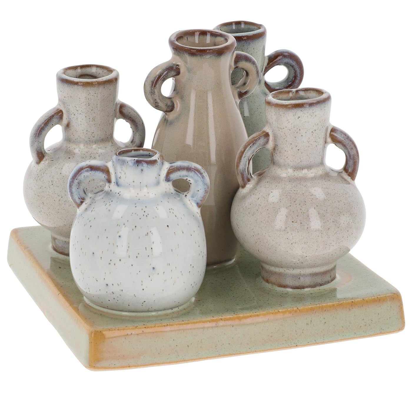 Shudehill Giftware Petite Pottery Pastel Tones Mini Collection of Vases - Great for Single Flowers, Dried Arrangements and More (Square)