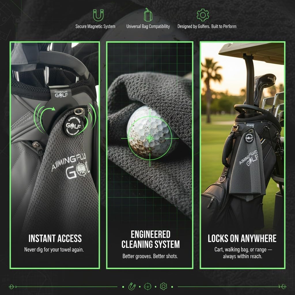 Magnetic Golf Towel & Landing Pad Bundle – Premium Microfiber Waffle Weave | Light-Duty Magnet | 3-Stage Cleaning System Universal Magnetic Docking Pad | 16"×24" Towel – Grey (Black) - Image 7