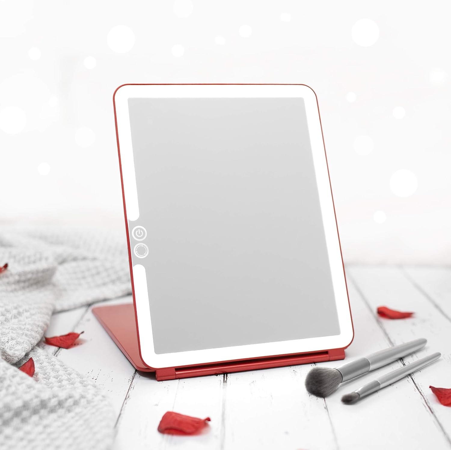 LUNA London Eclipse LED Lighted Travel Vanity Makeup Mirror | 3 Colour Light, Compact, Portable, Lighted, Rechargeable, Illuminated Mirror | Perfect for Travel, Makeup & Beauty Needs | Scarlet Red