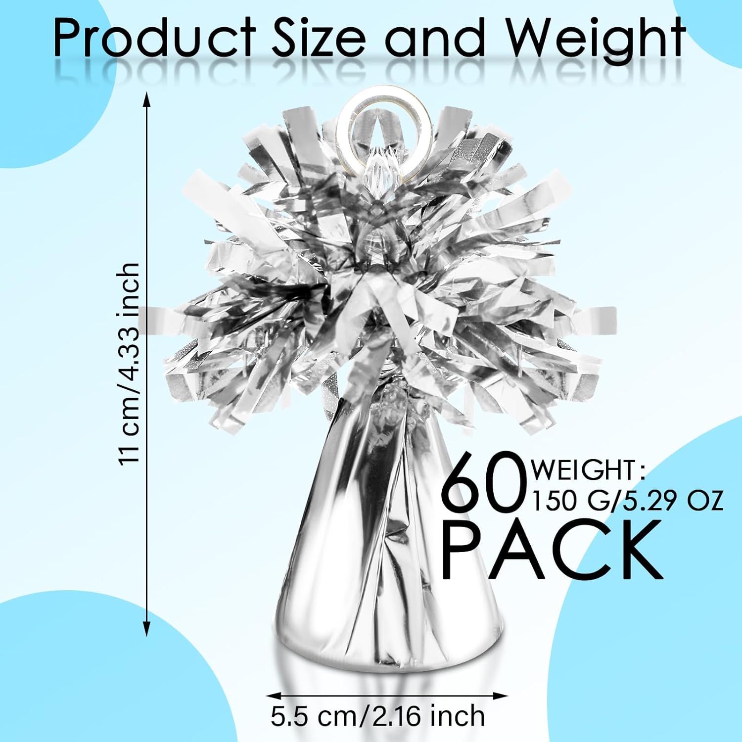Shappy 60 Pcs Metallic Balloon Weights bulk Heavy Solid Anchor Balloon Holder Weights 5.3 oz Foil Table Centerpiece DIY Decor for Birthday Baby Shower Wedding Party Festival Decorations(Silver Color)