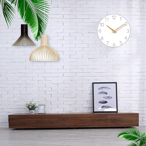 Miniatura 2 de EZXZZ Moderno reloj de pared de madera blanca de 10 pulgadas, silencioso sin tictac, funciona con pilas, reloj decorativo para cocina, hogar,