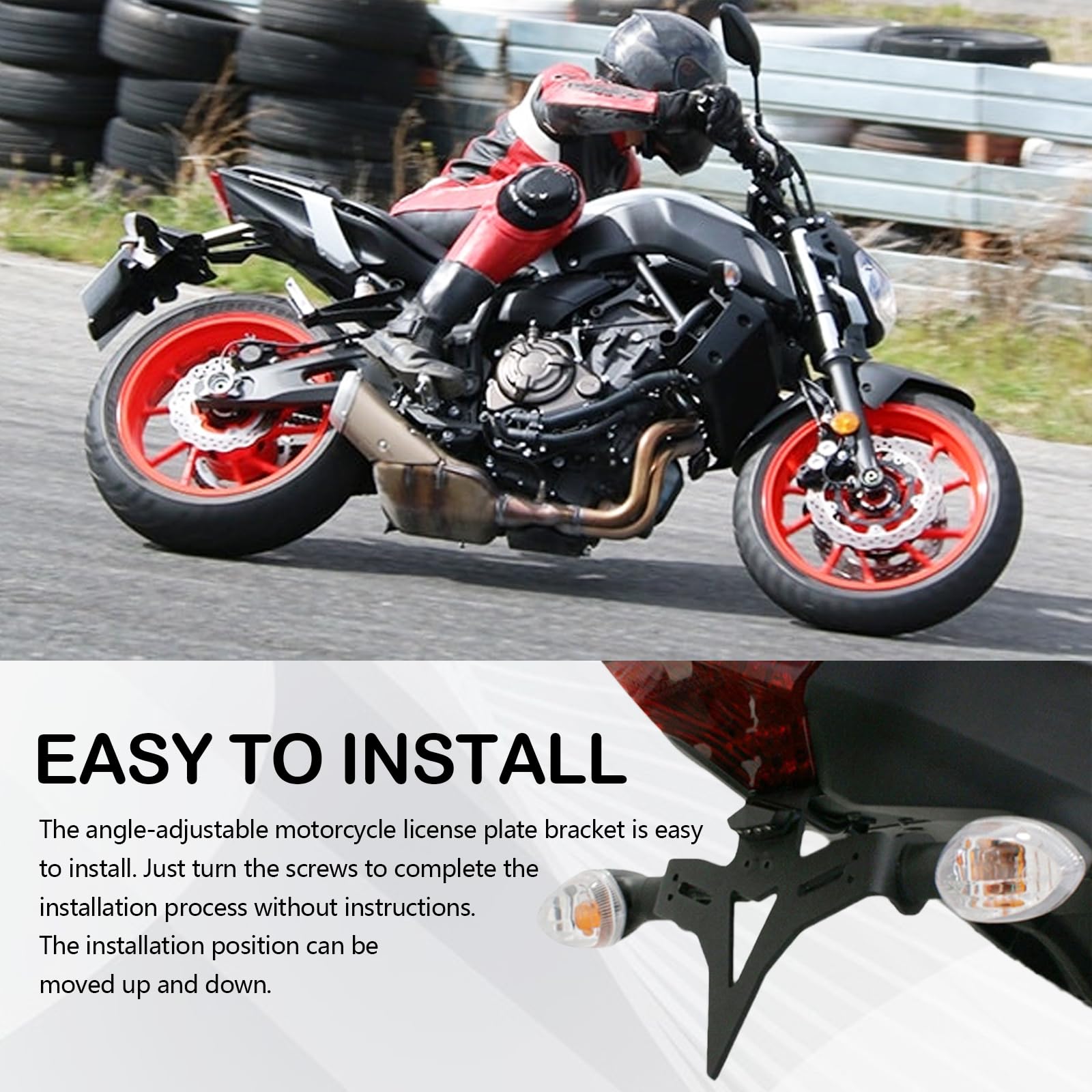 Portatarga Per Moto Per Yamaha Mt-07 2018-2023/Mt-07 2014-Up/Fz-07 2018-2023/Fz-07 2014-Up Portatarga Regolabile Per Moto Con Luce Posteriore