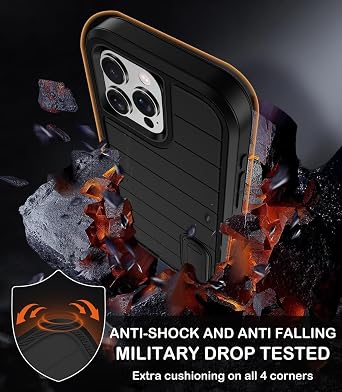 for iPhone 16 Pro Max Case with Screen Protector,Built-in Invisible Kickstand,Heavy Duty Shockproof Drop Protection Military Grade Tri-Layer Rugged Cell Phone Cover for Apple 16 Pro Max 6.9 (Black)