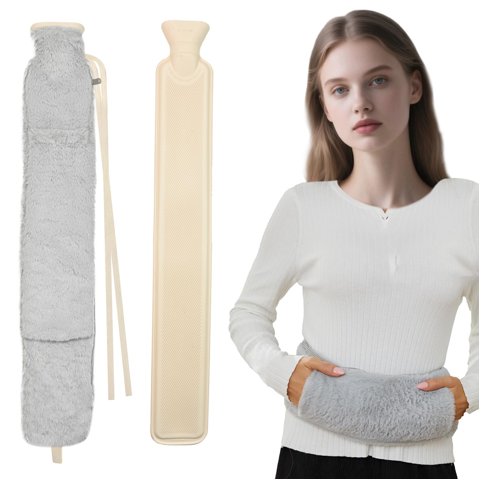 Bouillotte longue 2L avec housse douce et chauffe-mains intégré de 75 cm - 8