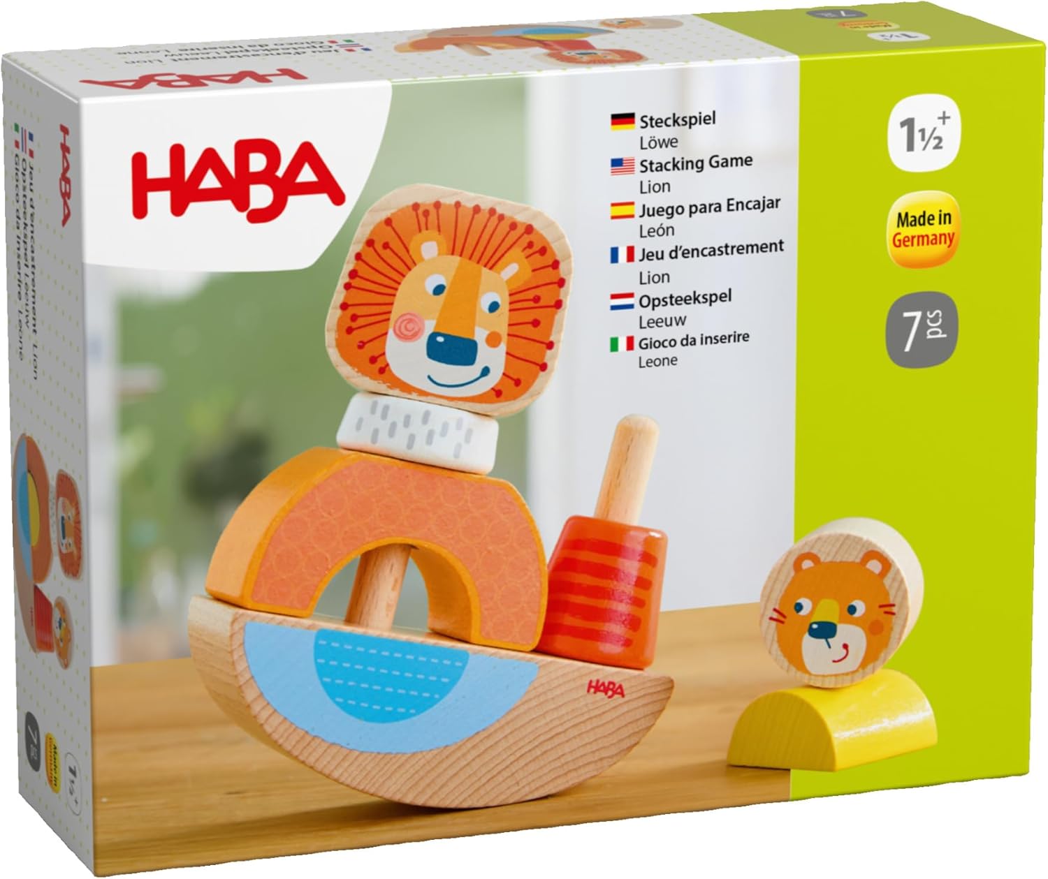 HABA Lion Plug-In Game - Montessori Wooden Motor Skills Toy - Promotes Fine Motor Skills from 1.5 Years - Baby Toy Made in Germany - 2010995001