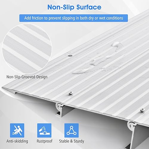 Miniatura 4 de Goplus Rampa de umbral de puerta, rampas de umbral de elevación de 4 pulgadas para puertas con superficie antideslizante, rampas de entrada de