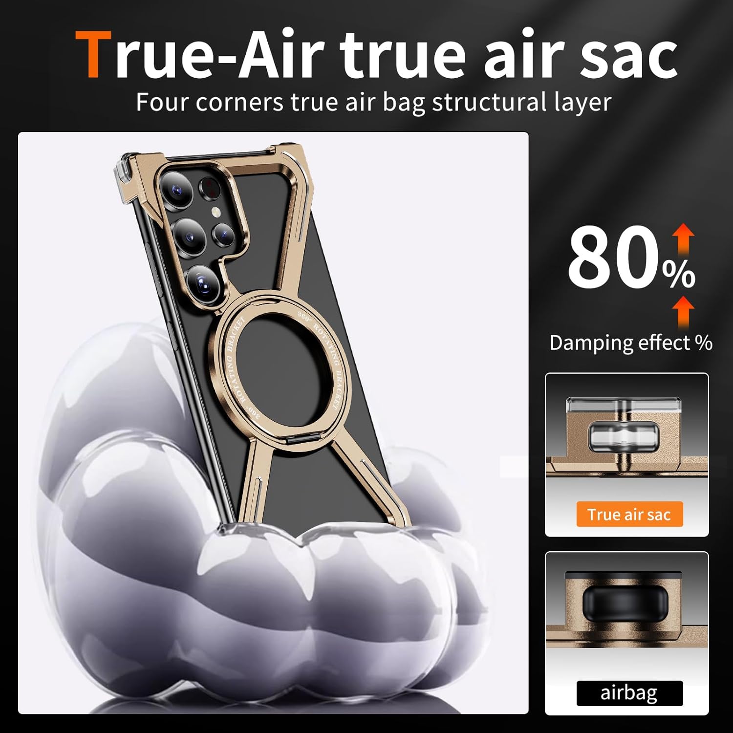 Minimalist Case for Samsung Galaxy S24 Ultra [2024 Model] - Military-Grade Shockproof Cover with 360° Rotating Aluminum Kickstand, Slim Anti-Scratch Frameless Bumper Phone Case, Desert Gold