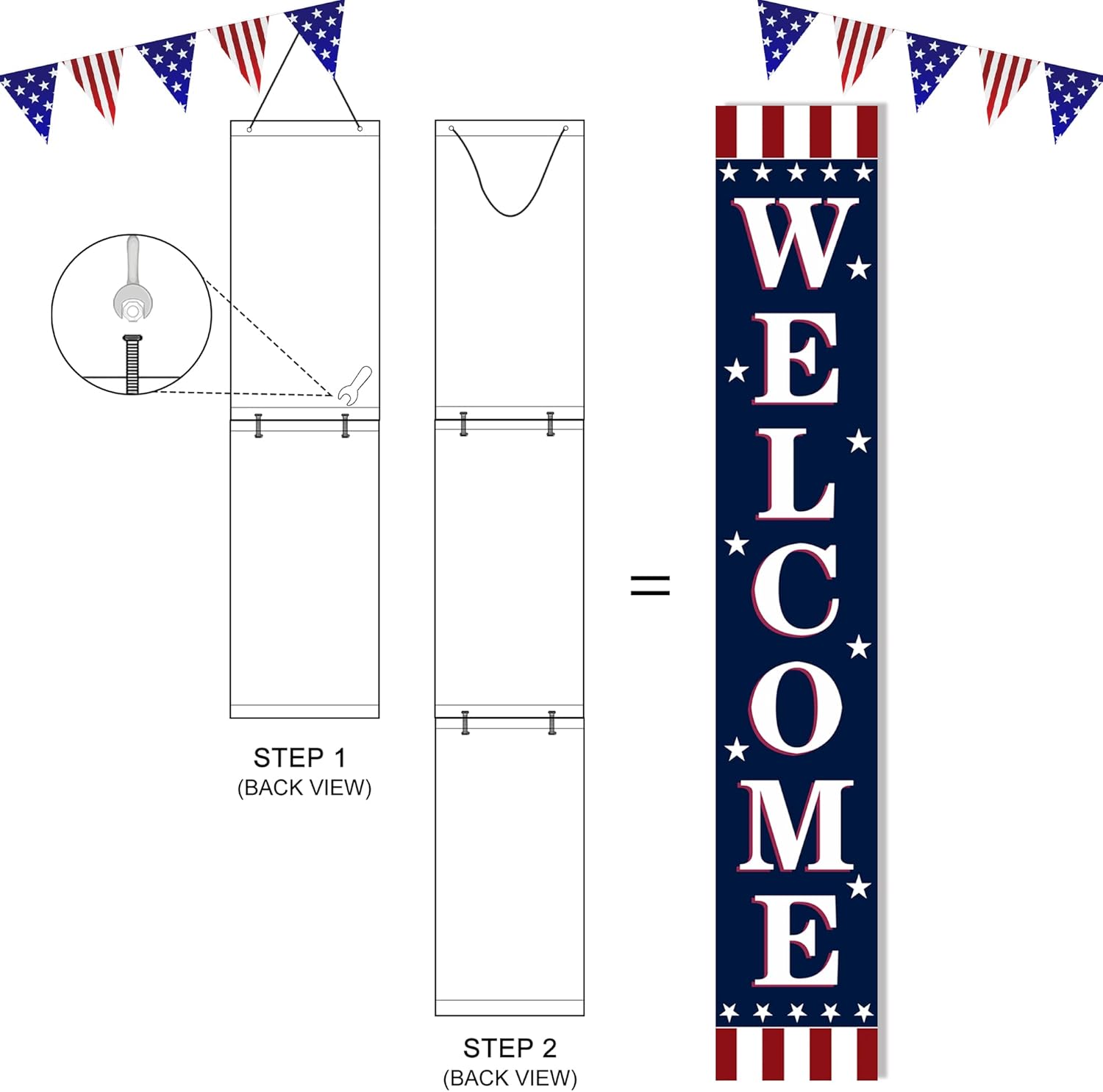 Patriotic 4th of July Wooden Porch Sign 47" Independence Day American Stars Stripes Large Wooden Welcome Sign for Memorial Day Sign Home Front Door Yard Party Decor