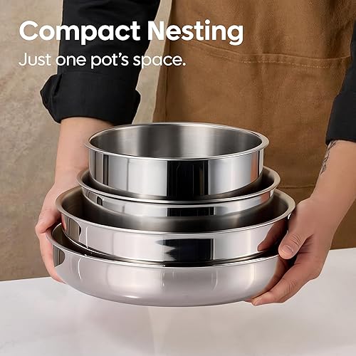 Miniatura 7 de CAROTE Juego de utensilios de cocina de acero inoxidable de 19 piezas con mango desmontable, juego de ollas y sartenes, juegos de cocina de