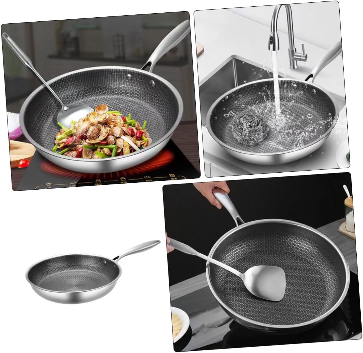 Stainless Steel Egg Frying Pan Honeycomb Bottom Non-stick Skillet for for Camping and Home Use and Easy to Clean