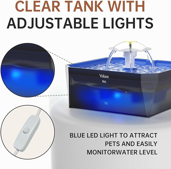 Fuente de Agua para Gatos Veken 50oz con Bomba Silenciosa, Azul miniatura 8