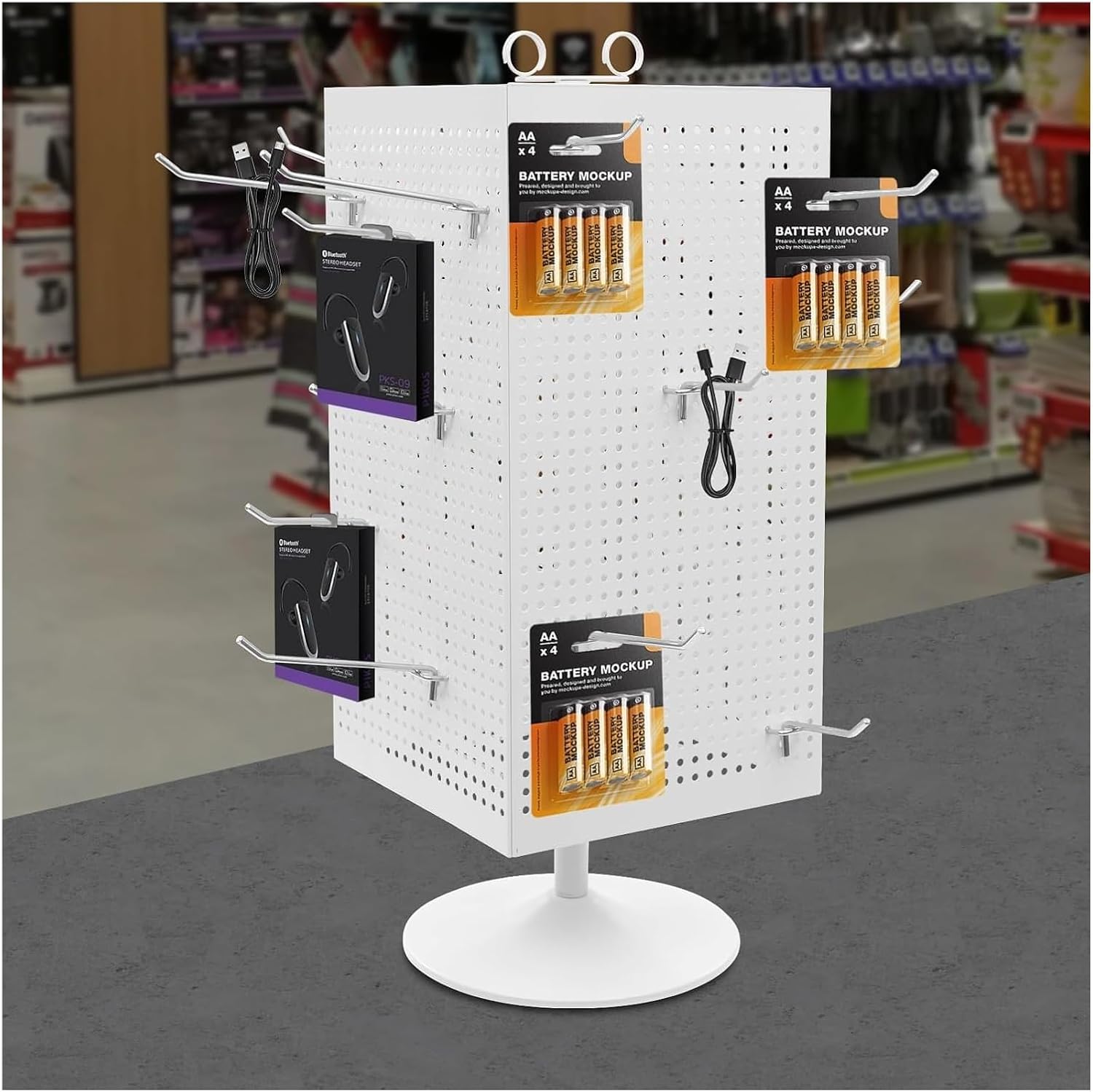 Rotating Pegboard Display Stand Metal Spinning Peg Board Displays, Stands for Retail, Vendors, Selling & Shows Sided Craft Rack Organizer for Products